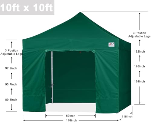 Image of ABCCANOPY Commercial Pop Up Canopy Tent with Sidewalls 10X10,Forest Green