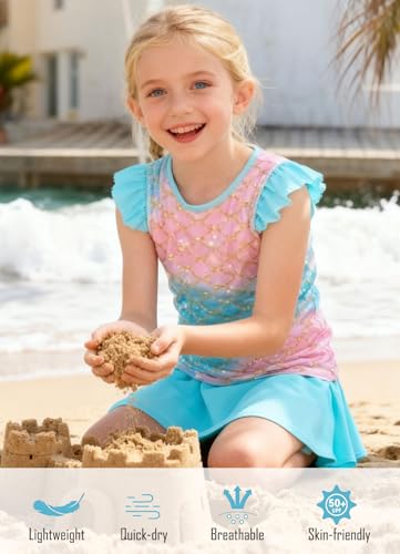 Image of Girls Swimsuit 2 Piece Ruffle Bathing Suit UPF 50+ Tankini Swimsuit Skirt with Lining Size 3-10
