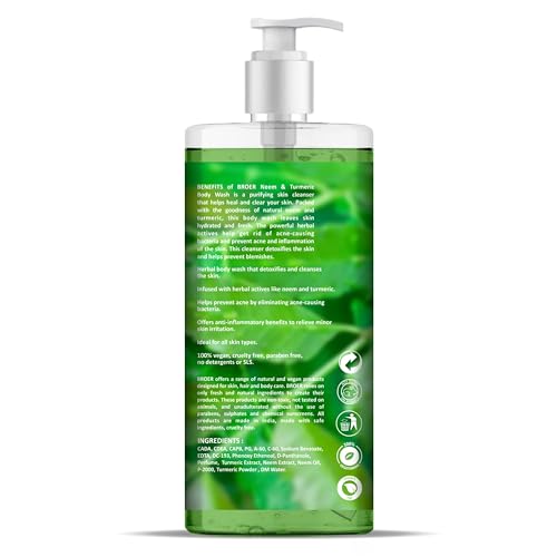 Image of BROER Neem Body Wash Shower Gel | Luxury Body Wash (400ML) with Neem, Vitamin E, Aloe Vera & Turmeric (Free From Parabens and SLS) Family Pack