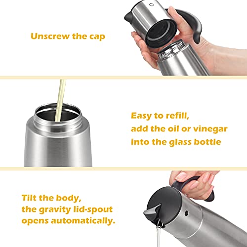 Vucchini Stainless Steel Oil Dispenser Bottle - Auto Flip Condiment Container With Automatic Cap And Stopper - 500Ml Capacity Non-Drip #TOP4