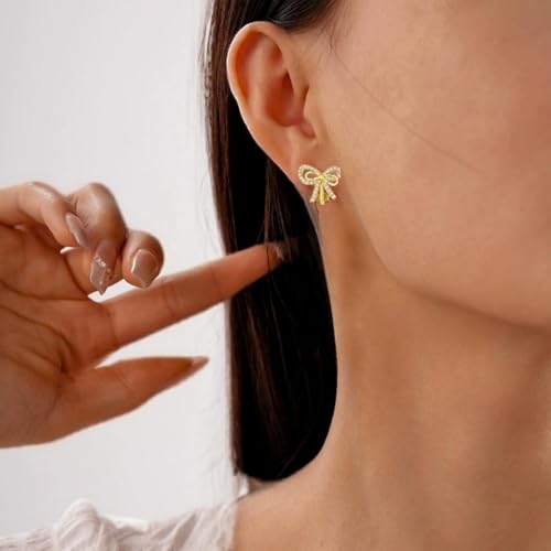 Aretes Clip On Lazo Dorado con Brillantes miniatura 3