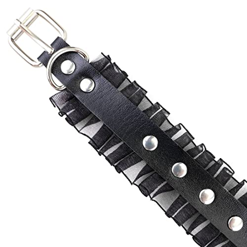 Damsil Punk Harajuku Lace Collar Hauling Chain Pu Leather Choker Metal Ring Gothic Necklace Neck Accessories Adjustable Buckle (16-Black) #TOP4