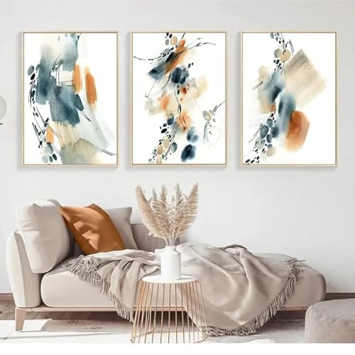 Toile murale abstraite peinture aquarelle bleu rouille salon