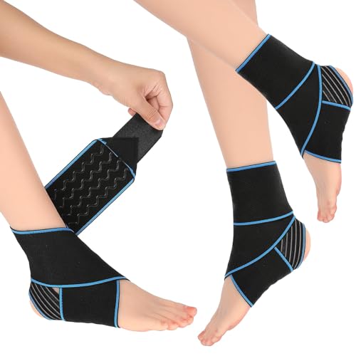 KASTWAVE Ankle Support Compression Ankle Brace Adjustable Ankle Support with Wrap Thin&Light Sports Ankle Strap Sleeves Protector for Sprained Ankle Running Soccer Tennis Gymnastics Working 1 Pair