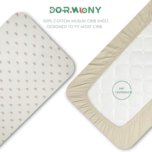 Image of Ultra Soft Muslin Crib Sheets for Baby, Premium Breathable Organic Cotton Crib Fitted Sheet for 52''x28''Standard Crib and Toddler Mattress,2 Pack Beige&Rainbow