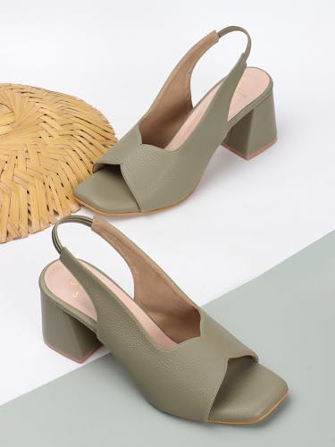Image of Carlton London Women Stylish Backstap Sandal with Block Heels, Square Toe for Casual Wear