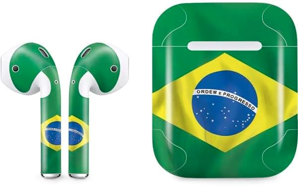 Skinit Decal Audio Skin Compatible with Apple AirPods - Brazil Flag Distressed Design