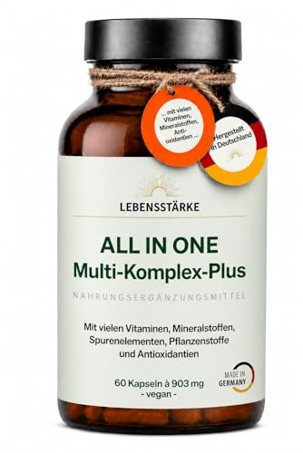 Multivitamin-Komplex-Plus ALL-IN-ONE die einzigartige Qualitätsmischung der deutschen Marke LEBENSSTÄRKE. Hochwertiges Multivitamin-Komplex mit vielen Vitaminen Mineral- und Pflanzenstoffen