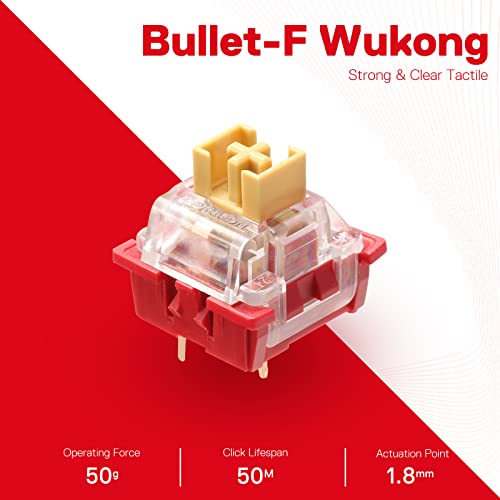 Redragon A113 Bullet-F Tactile Mechanical Switch, 3-Pin Plate Mounted Mx Equivalent, Hot-Swappable Diy Keyboard Clear Tactile Switch Mod, 50 Million Click(24 Pcs Switches, Keycap + Switch Puller) #TOP1