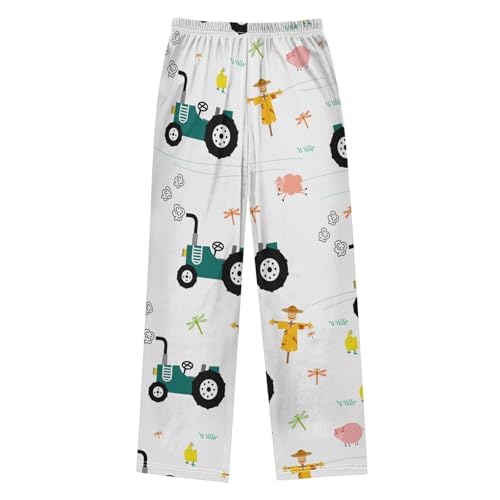 Farm Pattern Boys Pants Boys Athletic Pants Long Pant for Boy with Pockets Wide-Leg Size 6-14Y2