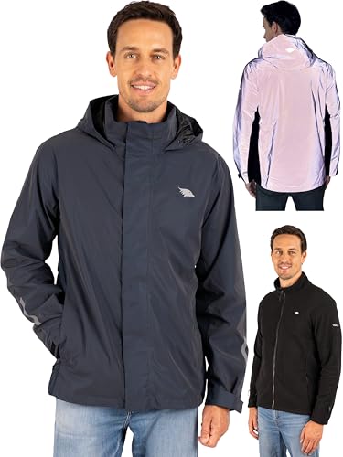 Valkental - Reflektierende & Wasserdichte 3in1 Jacke Herren [Fleece Zipp-In & Verstaubare Kapuze] Geeignet als Winterjacke, Regenjacke & Fahrradjacke - 10.000mm Wassersäule - Doppel Reißverschluss