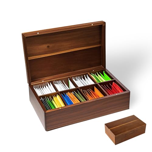 Acacia Wooden Tea Bag Organizer with Magnetic Lid