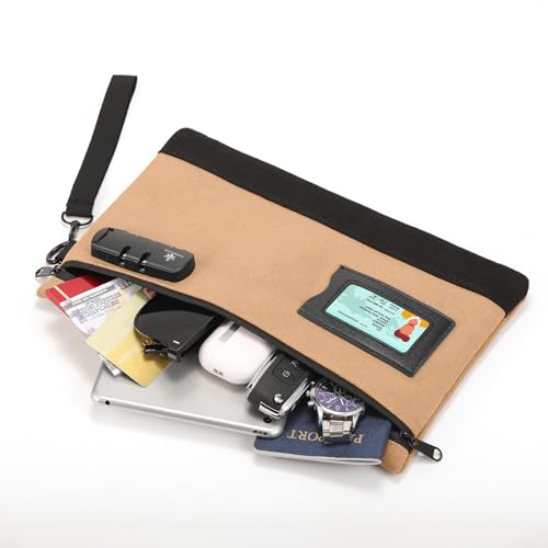 Image of KOSMCCO Money Bag with Lock, 11.8 x 7.9 Inches Durable Canvas Cash Bag Bank Bag for Cash