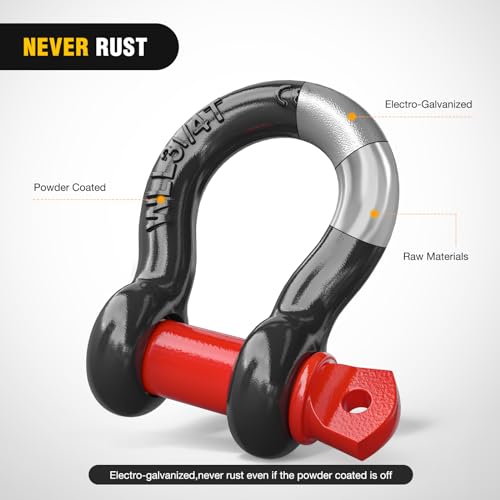 Image of Nilight 2 Pack Small Shackles 5 /8 inch D-Ring Shackle 3.25 Ton (7165 Lbs) Capacity Heavy Duty Off Road Recovery Shackle Kit for Cars and Other Applications for Tie Downs, Black Red