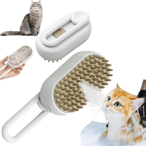 Dampf Katzenbürste, Tierhaarentfernungskamm mit Wassertank,3-in-1-Dampfbürste für katzen, Katze Pflege Bürste Haustier Haar Entfernung Kamm für Katze und Hund (weiß)