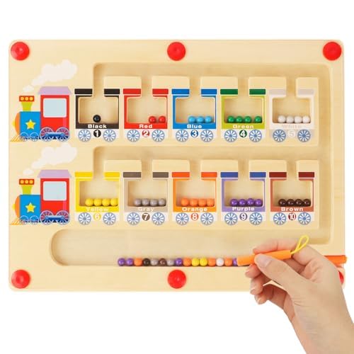 Ainiv Laberinto Magnetico, Tren Juguetes Montessori Niños 2, 3, 4, 5 Años, Magnetic Color and Number Maze, Números Juegos Educativos Magnetico, Tablero Montessori Juguete de Madera para Niños