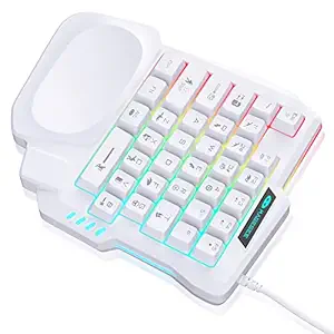 One Handed Gaming Keyboard, Small Gaming Keyboard with Ergonomic Palm Rest, LED Backlit Mini Gaming Keypad, USB Wired Game Controller for Gamer(White)