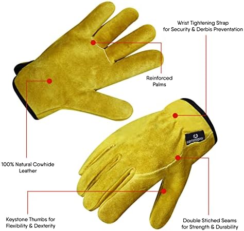 WESTWOOD FOX Leather Work Gloves for Men Women Gardening Gloves Builders, Mechanic Thorn Proof Safety Construction Breathable Working Gloves Heavy Duty Garden Gloves (Medium, yellow)