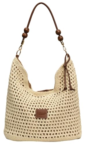 Straw Beach Bag Boho Woven Shoulder Handbag for Women Summer Beach Tote Purse Straw Hobo Bag Crossbody Purse Woven Satchel
