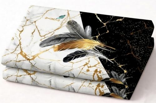 Image of RUMPS 7D Marble Feather Printed Flat Bedsheet King Size 90x100 Inch with 2 Pillow Covers 16x26 Inch | Luxury Microfiber Double Bedsheet | Modern Designer Bedsheet