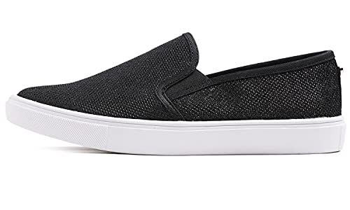 Image of FEVERSOLE Women's Fashion Shiny Soft Slip On Sneaker Sparkle Casual Comfort Loafers