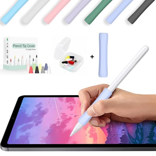 Apple Pencil 1-2 Nesil Pro USB-C Uyumlu Soft Yumuşak Silikon Kalem Tutucu ve 8'li Kalem Ucu Koruyucu Lila