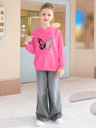Cudtum Moletom com capuz de manga comprida para meninas com bolso, estampa de flores, roupas fofas,