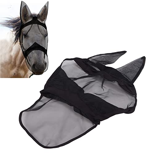 Paardenvliegmasker Multifunctionele ademende comfortabele zachte vliegenmaskers voor paarden Vliegenmasker van polyestergaas met oren - Afbeelding 3
