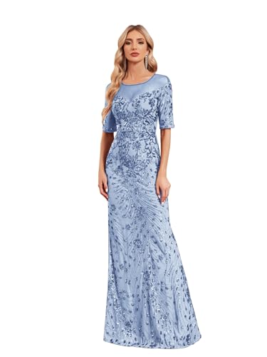 Short Sleeve Glitter Mermaid Evening Dress for Mother of The
