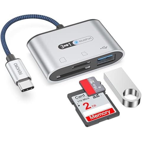 SD Card Reader for Android Phone iPhone 15, USB C 3-in-1 Memory Card Adapter 5Gbps Data Trandfer Speed 2TB Capacity for Type C Devices Cover