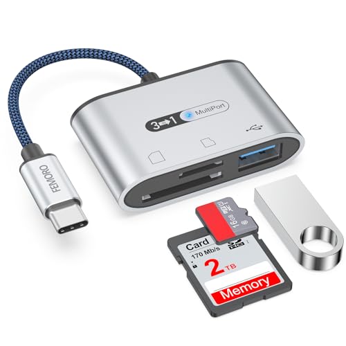 SD Card Reader for Android Phone iPhone 15, USB C 3-in-1 Memory Card Adapter 5Gbps Data Trandfer Speed 2TB Capacity for Type C Devices