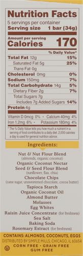 Image of Simple Mills Soft Baked Dark Chocolate Almond Flour Bars,5 ct,1.19 oz each,(Pack of 2)