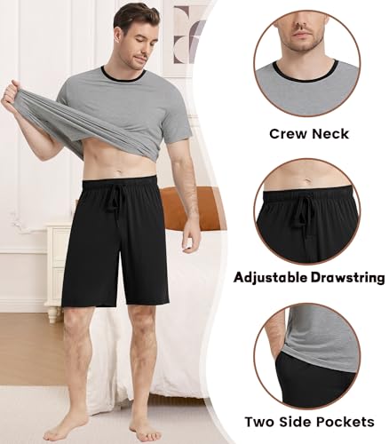 Image of NACHILA Men's Pajama Set, Cooling Bamboo Viscose Short Sleeve Top & Shorts