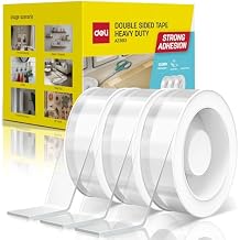 Deli Double Sided Tape Heavy Duty, Nano Tape, Double Sided Mounting Tape, Clear Adhesive Tape for Hanging Picture, Poster, Carpet, Photo Deco, 30 Feet