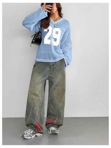 Image of Verdusa Women's Y2k Crochet Tops Jersey Shirts Graphic Going Out Summer Outfits Oversized Streetwear