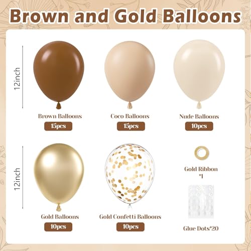 Image of 12inch Brown and Gold Balloons with Light Sand White Confetti Balloons