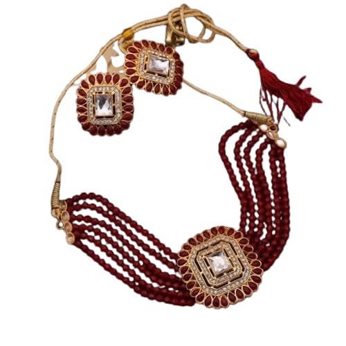 Nannu Beautiful Gold Plated Pearl Choker Necklace Set for Women and Girls (Maroon) (B0CSKK3T6Y) Amazon Price History, Amazon Price Tracker