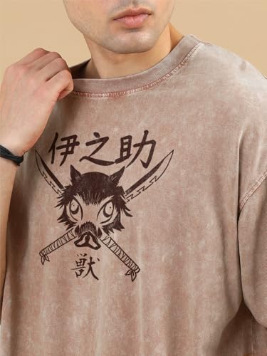 Image of crazymonk Inosuke Hashibra Printed Anime Oversized T-Shirt -Hazzle Nut