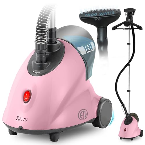 SALAV GS18-DJ Standing Garment Steamer with Roll Wheels for Easy Movement, 1.8L Water Tank for 1 Hour Continuous Steaming, Adjustable Pole for Storage, Includes Descaler Packet, 1500 watts - Pink