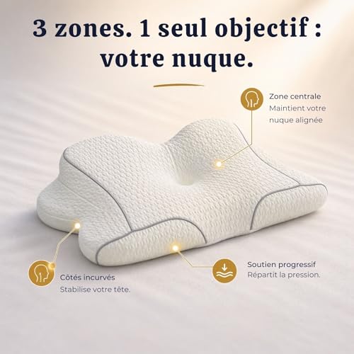 Oreiller ergonomique cervical à mémoire de forme haute densité 63x38 cm