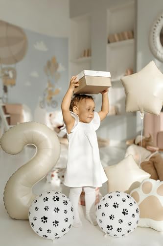 Image of 2nd Birthday Dog Paw Balloons Set,18'' Paw Prints, Heart,Star,Paw Shaped Foil Balloon 40''Cream Number 2 Helium balloons for Puppy Themed Baby Shower Second Birthday Party Decorations Supplies 6PCS