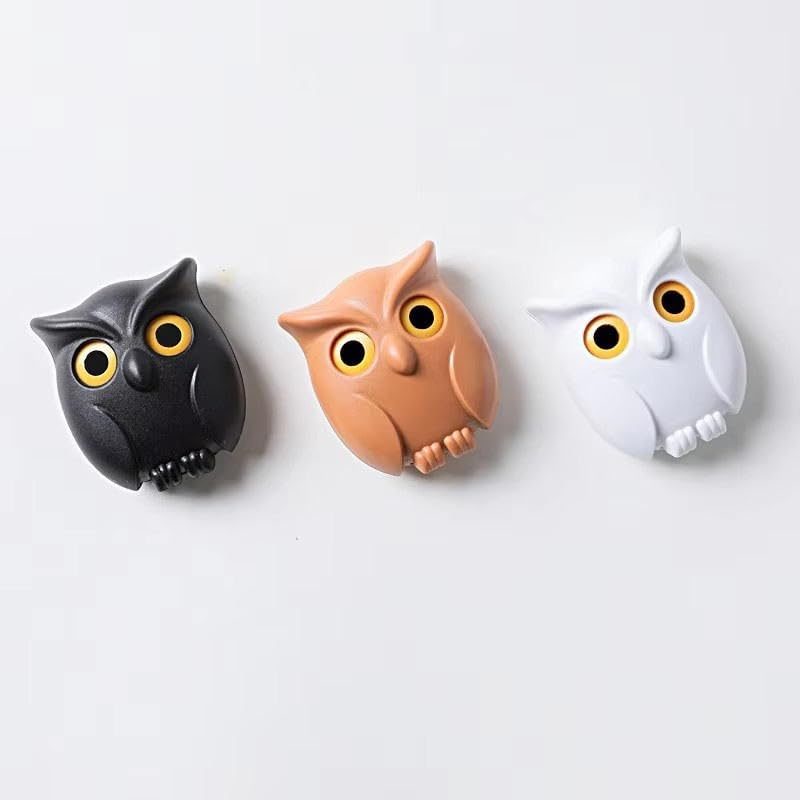 All 3 Cute Night Owl Magnetic Key Holder Wall Hook, Eyes Open When Holding Keys, Adhesive Organizer 8x5cm-image-18