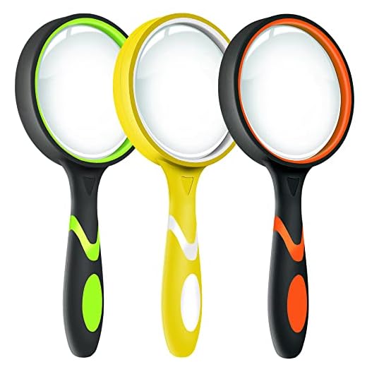 Leffis 3 Pack Magnifying Glass, 10X Non-Slip Handheld Reading Magnifier for Kids and Seniors, 75mm Magnifying Glass Lens for Reading, and Nature Exploration