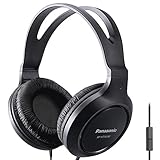 Panasonic Full-Sized Lightweight Over-The-Ear Headphones with Mic and Long Cord - RP-HT161M (Black) (Renewed)