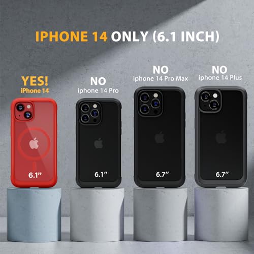 Image of Miracase Magnetic for iPhone 14 Case 6.1 inch, [Built-in Tempered Glass Screen Protector + Lens Protector] [Compatible with MagSafe] Full-Body Protective Bumper 14 Phone Cover, Red