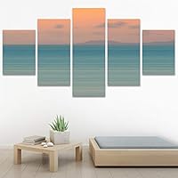 SIGNWIN 5 Panel Canvas Wall Art Coastal Orange Photography Relax/Calm Romantics Sunset Warm for Home Decorations Ready to Hang - 60