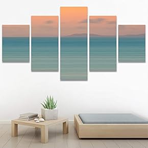 SIGNWIN 5 Panel Canvas Wall Art Coastal Orange...