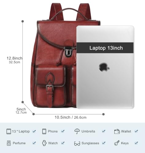 Image of COOLCY Women Vintage Genuine Leather Backpack Purse Fashion Rucksack Practical and Stylish Retro Daypack Bag (Wine)