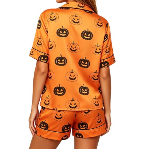 Image of Women Holiday Satin Pajamas Short Sleeve Shirts Shorts Set 2pc Loungewear
