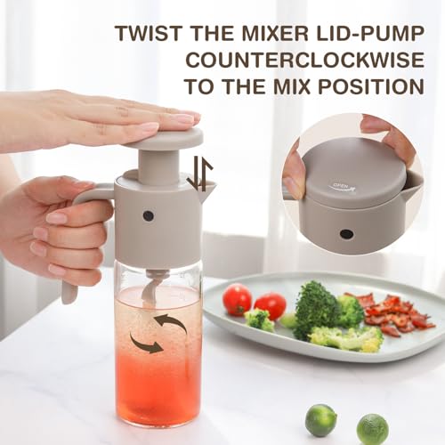 Vucchini Salad Dressing Cruet Salad Dressing Mixer Bottle Salad Dressing Shaker 10oz Homemade-Leak Proof Glass salad cups Juice Storage Ketchup, Gray